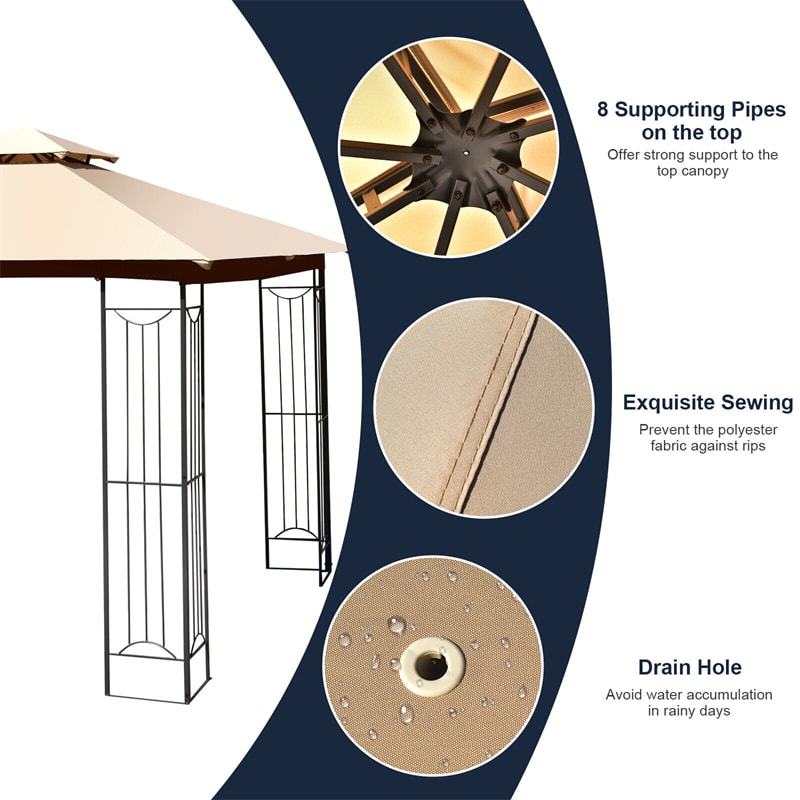 10 x 10 FT Patio Gazebo Double Roof Outdoor Canopy Gazebo Heavy-Duty Steel Frame Gazebo Garden Pavilion Shelter