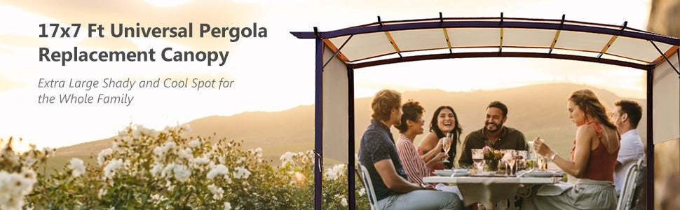 17' x 7' Universal Canopy Replacement Cover, Waterproof Sun-Protective Pergola Shade Cover with 6 Copper Grommets & 4 Straps for Outdoor Sun Awning