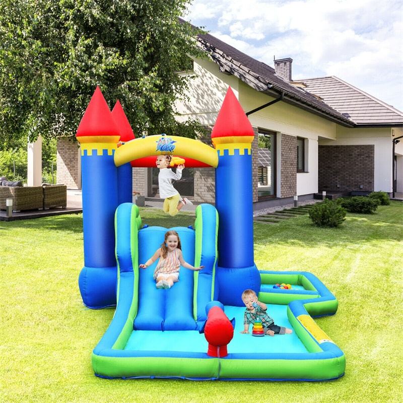 Inflatable Water Slide, Kids Jumping Bouncy Castle Water Park with 580W Blower, Splash Pool, Water Cannon, Ball Pit & Carry Bag for Backyard Parties