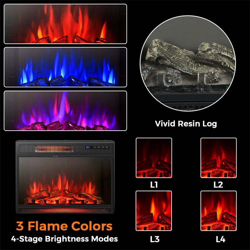 25" Electric Fireplace Insert, 1350W Freestanding Recessed Fireplace Heater with Remote Control, 3 Flame Colors, Adjustable Temperature & 6H Timer