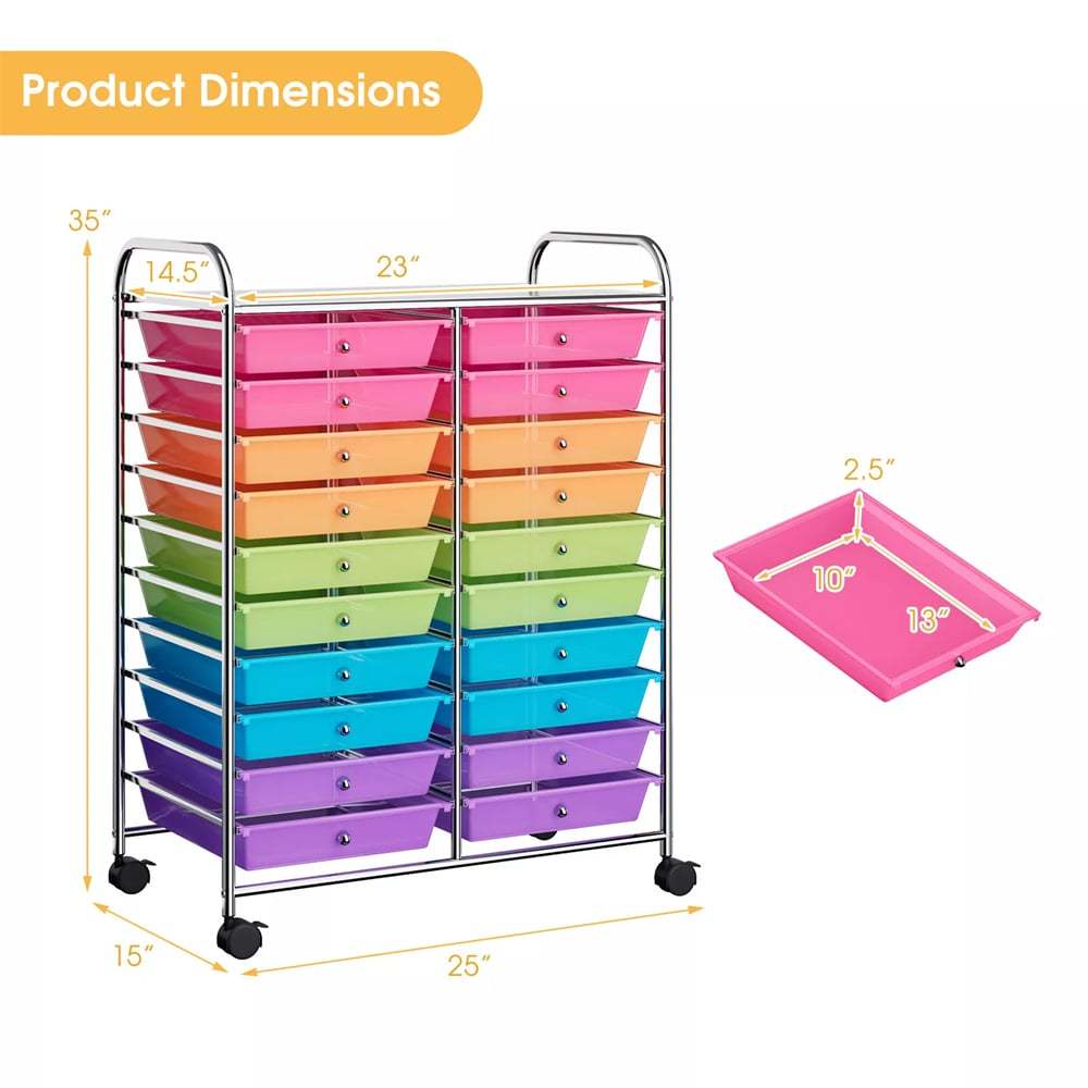 Storage Drawer Cart, 20-Drawer Rolling Cart Organizer with Lockable Wheels, Mobile Utility Cart for Office School Art Craft Supplies