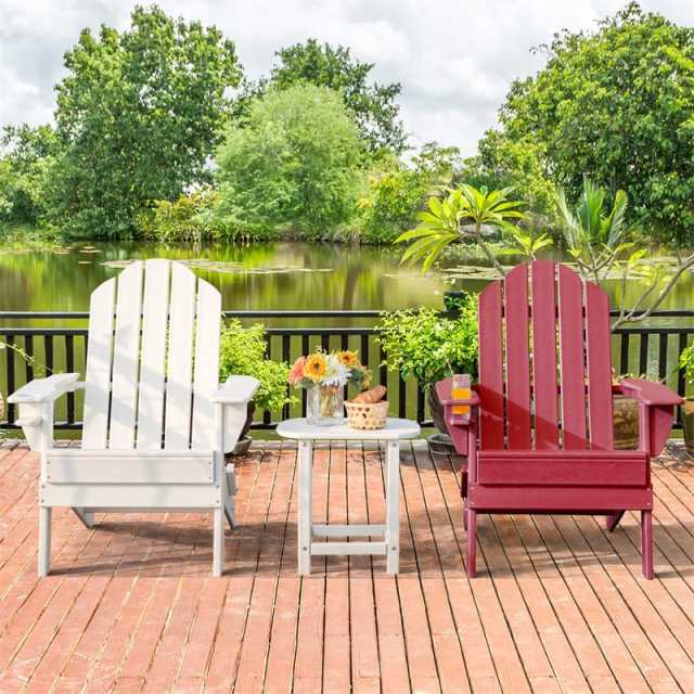HDPE Folding Adirondack Chair, Outdoor Fire Pit Chair with Cup Holder, Weather Resistant Patio Lounge Chair for Backyard, Garden, Poolside