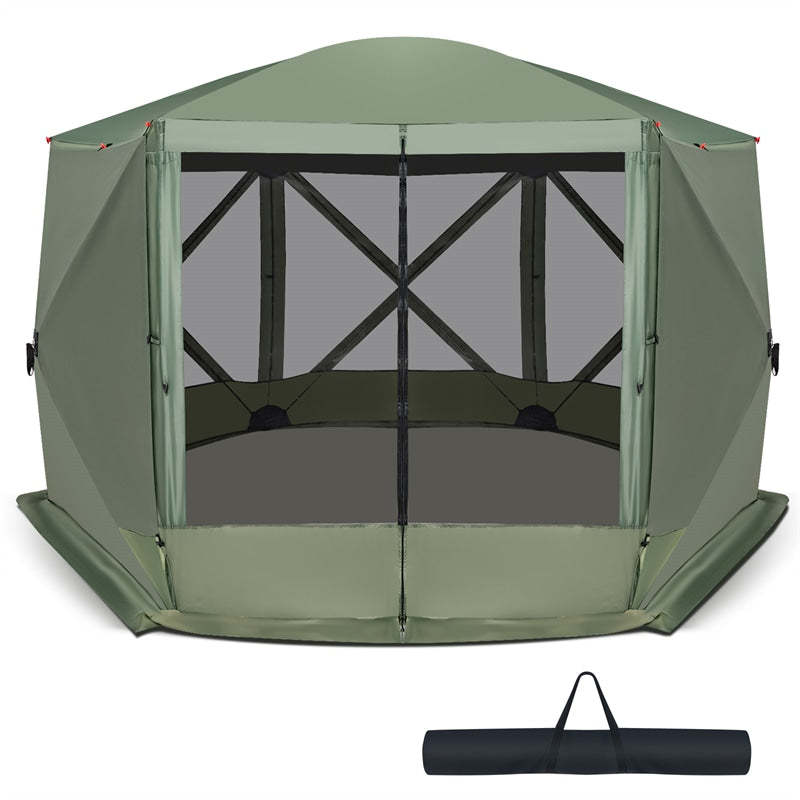 11.5' x 11.5' Pop Up Screen Tent 6-Sided Camping Gazebo Tent Outdoor Instant Canopy Shelter with Netting 2 Wind Clothes & Carry Bag