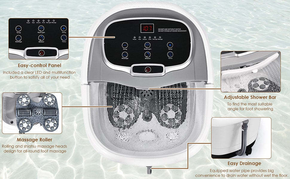 Portable Foot Spa Bath Motorized Massager with Heat Function Water Shower Shiatsu Massage Balls Time & Temper Control
