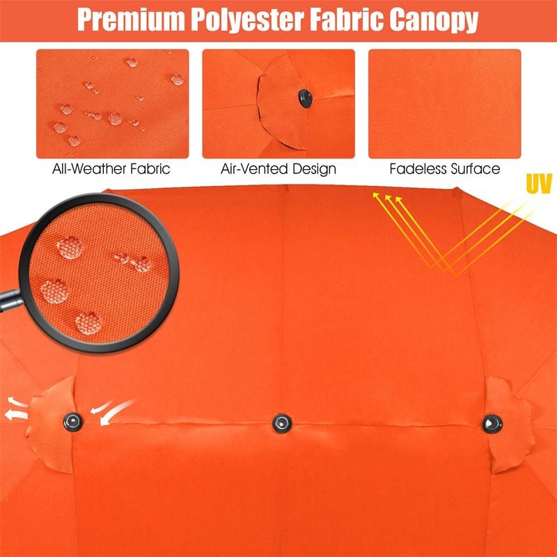 15FT Double-Sided Patio Umbrella with Crank & Air Vents, 12-Rib Steel Market Outdoor Umbrella for Poolside, Garden, Backyard