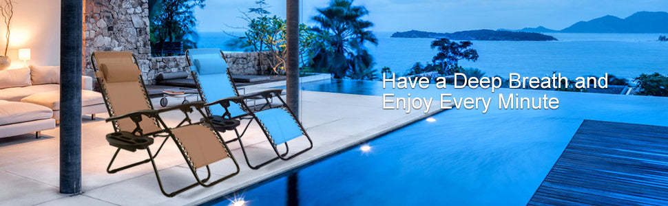 2 PCS Outdoor Folding Zero Gravity Chairs Lounge Chairs Patio Reclining Chairs