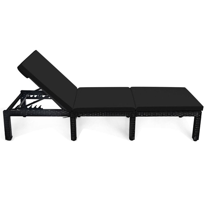 Patio Rattan Lounge Chair with Cushions & Set of 2 Cushion Covers, Adjustable Backrest Outdoor Chaise Lounge Sun Lounger for Poolside