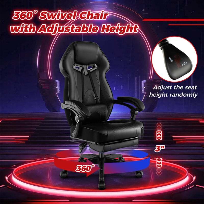 E-Sports Gaming Chair Ergonomic Racing Style Office Computer Chair Height Adjustable Reclining Video Game Chair with Lumbar Support & Footrest