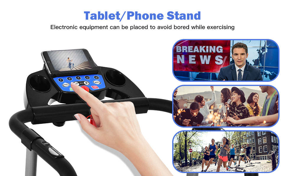 Folding Electric Treadmill Compact Running Walking Machine with LCD Display and Heart Rate Sensor for Home Office