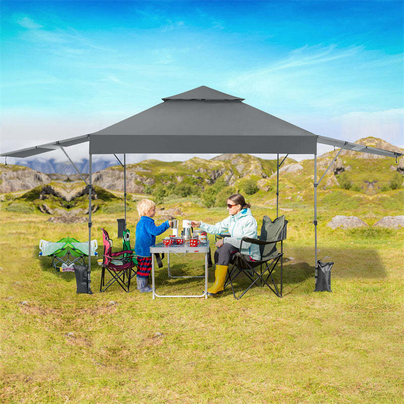 10'x17.6' Pop-up Canopy Tent with Adjustable Dual Awnings & Wheeled Bag, 2-Tier Outdoor Instant Canopy Tent, Easy Setup for Patio Market Picnic
