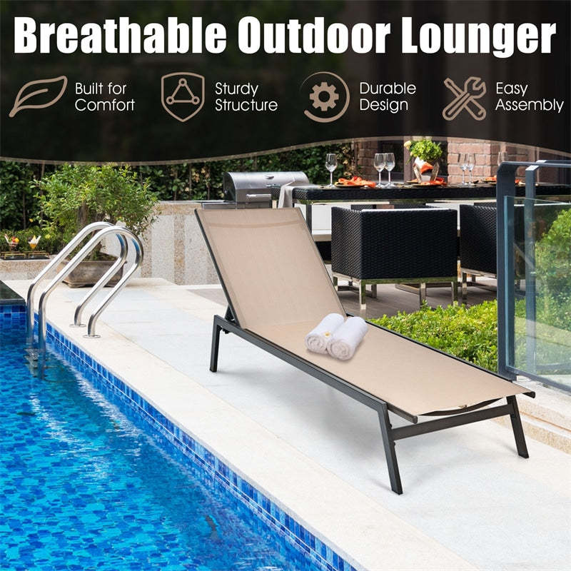 Outdoor Chaise Lounge Chair Patio Reclining Chair with 6-Position Adjustable Back