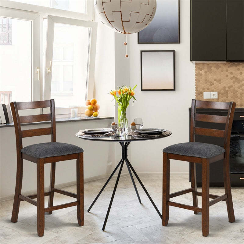 25.5" Bar Stools Set of 2 Counter Height Bar Stools with Backs, Fabric Cushioned Seats & Rubber Wood Frame, Upholstered Bar Stools Kitchen Chairs