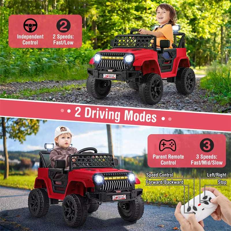 12V Kids Ride-On Truck, Electric Vehicle with Remote Control, Music & LED Lights, Battery Powered Toddler Ride-On Car for Boys & Girls 3+