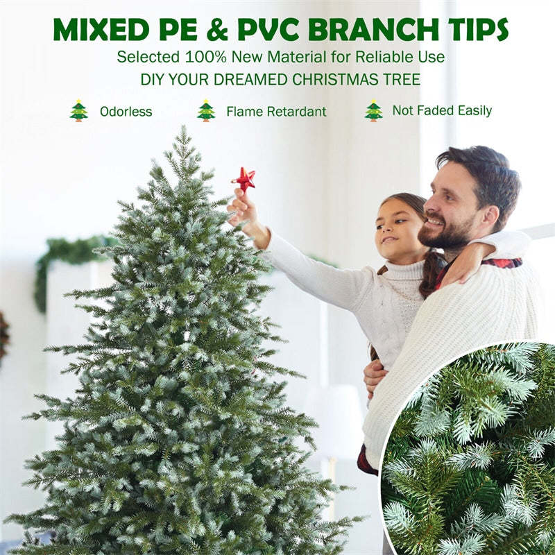 6ft Artificial Christmas Tree Feel Real Unlit Spruce Hinged Xmas Tree with 892 Mixed PE/PVC Branch Tips & Metal Stand for Holiday Decor