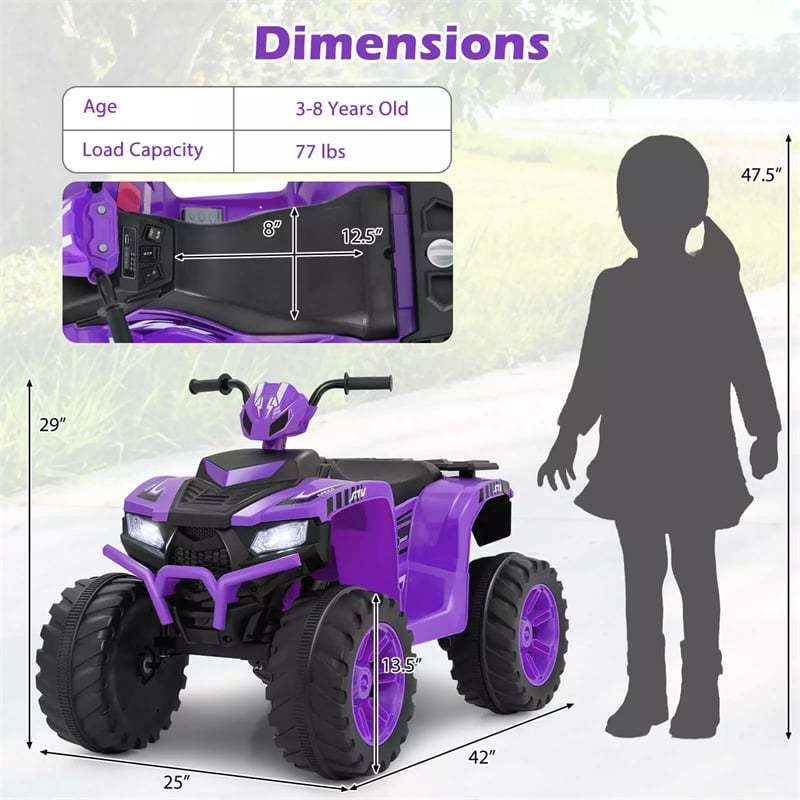 24V Kids Ride On ATV, Battery Powered Electric 4-Wheeler Quad Car with Wireless Connection & LED Lights for Boys/Girls Ages 3-8