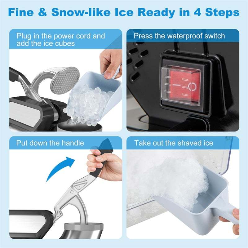 660LBS/H Commercial Snow Cone Machine, 300W ETL-Approved 120V Electric Ice Shaver with Stainless Steel Dual Blades for Home, Restaurants, Bars