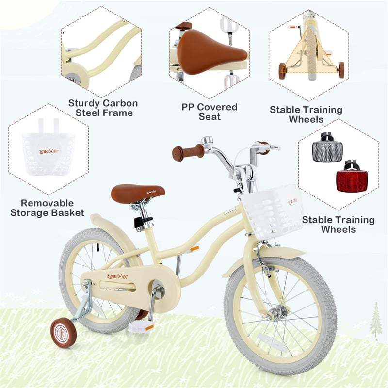 16" Kids Bike, Toddler Bicycle with Training Wheels, Adjustable Seat & Removable Basket, Boys Girls Bike for 3-8 Years Old