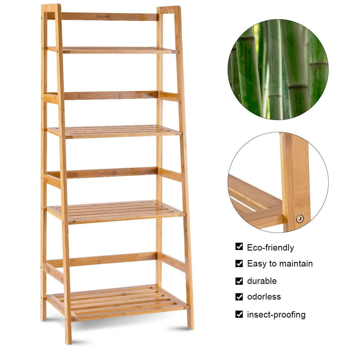 4 Tier Ladder Shelf Bamboo Plant Stand Flower Pots Rack Display Holder