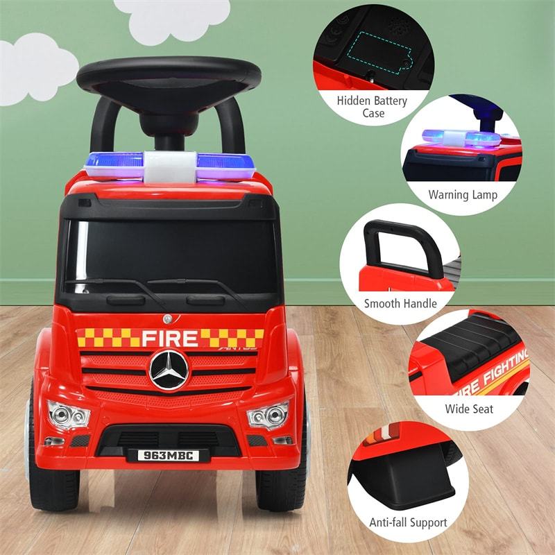 Kids Ride On Fire Engine Racer Mercedes Benz Toddler Sliding Push Car with Storage Steering Wheel