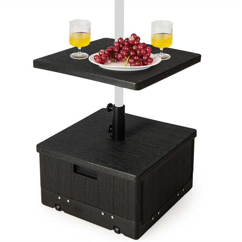 175lbs Fillable Patio Umbrella Base with Table Tray, Adjustable Outdoor Side Table with Umbrella Stand with Wheels & Weight Bag