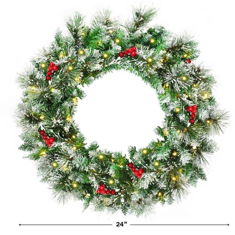 24" Spruce Pre-lit Snowflocked Artificial Christmas Wreath with 50 LED Lights