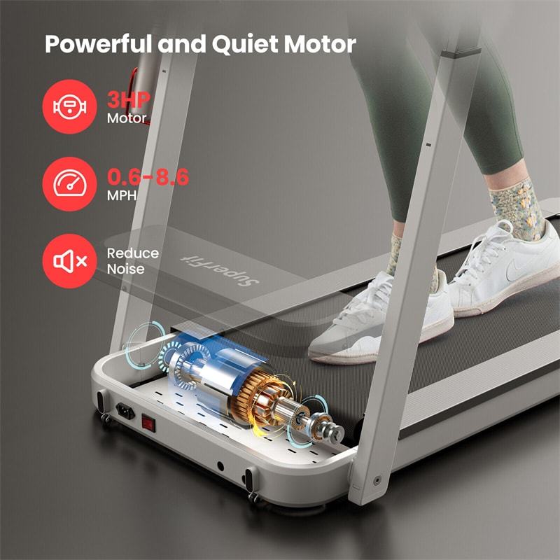 3HP Folding Treadmill w/Desk, Adjustable Height, APP Control, LED Display & 25 Preset Programs, Compact Walking Running Machine for Home Office