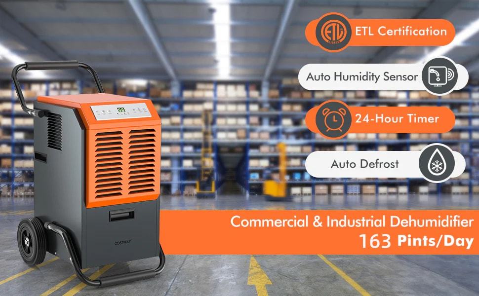 163 PPD Bucketless Commercial Dehumidifier 4000 sq.ft. Portable Industrial Dehumidifier for Large Basement with Drainage Pipe & 1.45 Gallon Water Tank