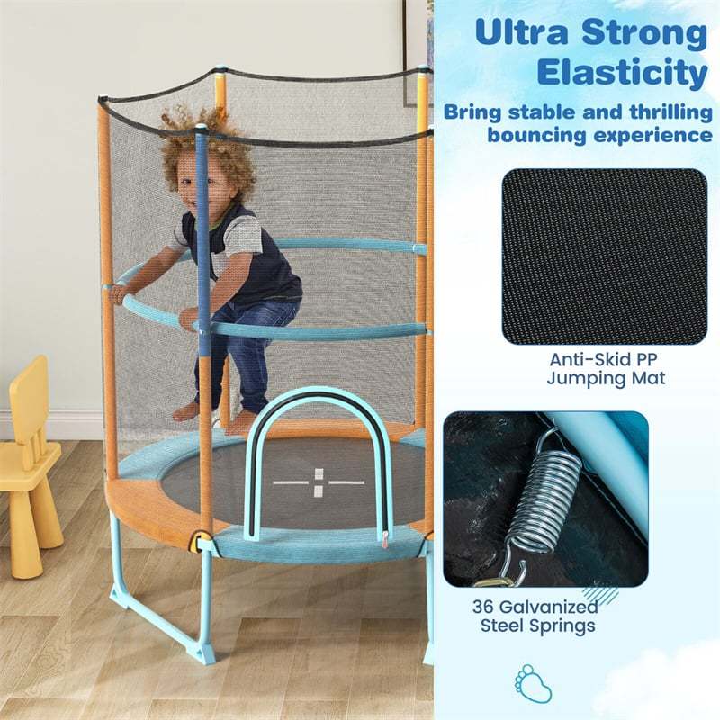 5FT Kids Trampoline, ASTM Approved 3-in-1 Toddler Trampoline with Safety Enclosure, Adjustable Horizontal Bar & Swing Rings for Indoor Outdoor