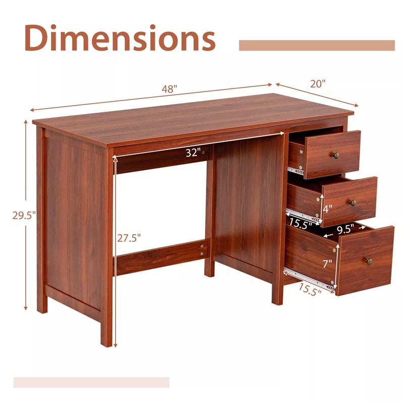 Modern Home Office Computer Desk with 3 Storage Drawers, Large Desktop, Compact Writing Study Desk, Multipurpose Laptop Workstation for Bedroom