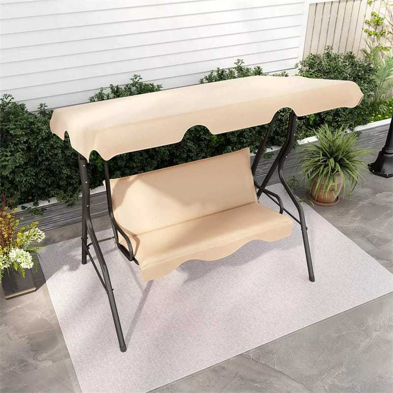 3-Seat Patio Swing with Adjustable Canopy & Removable Cushion, Powder-Coated Steel Frame Outdoor Porch Swing for Backyard, Garden, Balcony