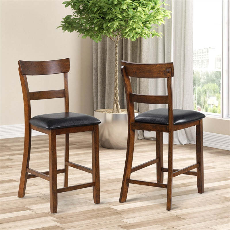 Counter Height Bar Stools Set of 2, Farmhouse 25.5" Rubber Wood High Dining Chairs Counter Stools with Backs & Leather Cushions for Kitchen Bistro