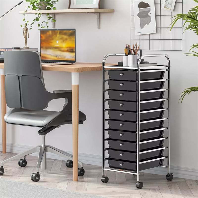 10-Drawer Rolling Storage Cart, Utility Cart with Drawers & Lockable Wheels, Mobile Art Craft Drawer Cart for Home Office, School