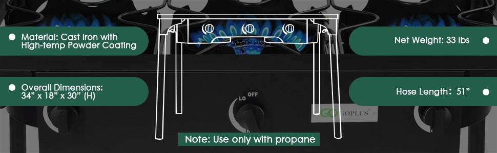 Outdoor Camping Stove Portable Propane 3 Burner Gas Cooker with CSA Regulator