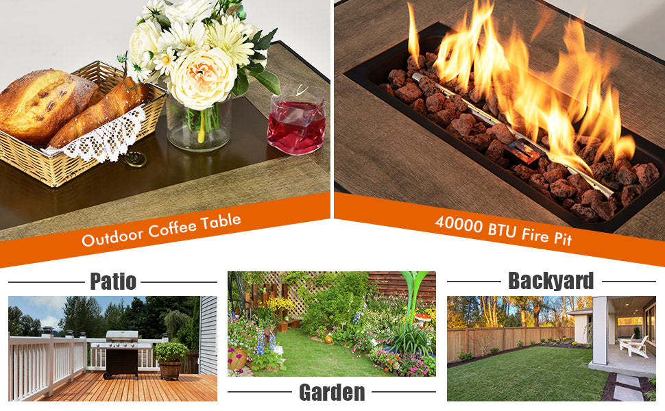 40000 BTU Outdoor Wicker Propane Fire Pit Table & Hideaway Propane Tank Holder Set with Waterproof Cover & Lava Rocks