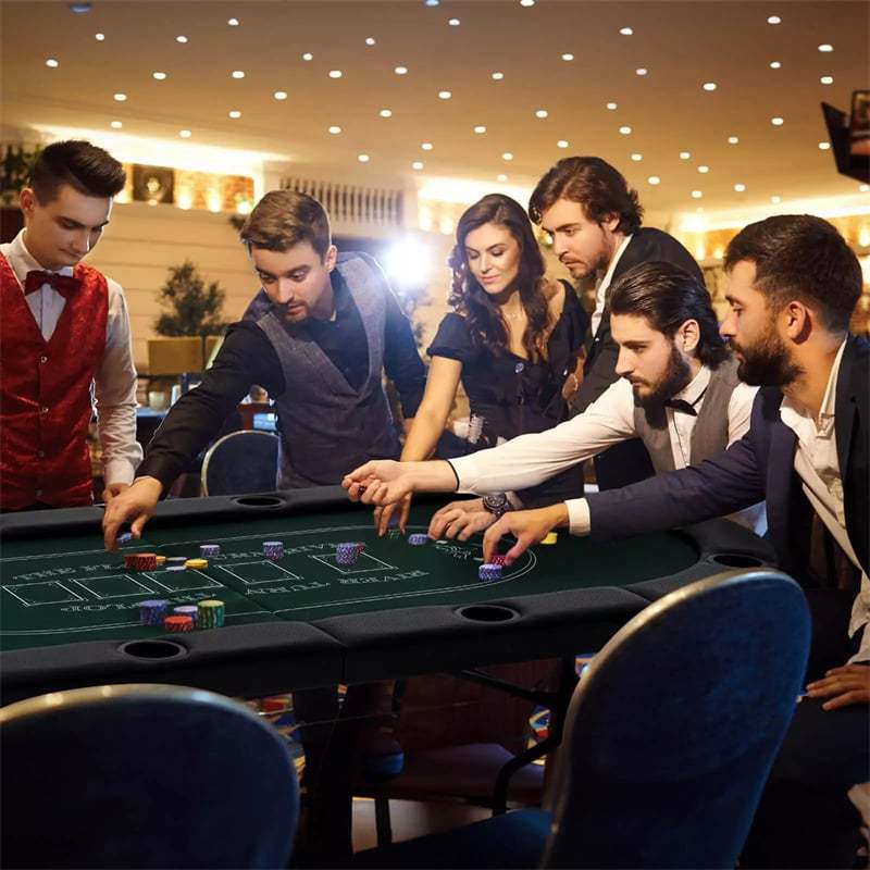 72" Foldable Poker Table, 8-Player Texas Holdem Card Table with Cup Holders, Casino Grade Felt, Portable Oval Blackjack Table for Home Game Room