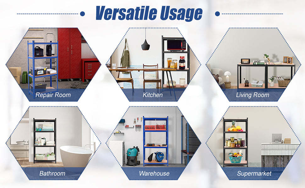 63 Inch Heavy Duty Garage Storage Shelves 4-Tier Adjustable Shelving Unit Organizer Rack