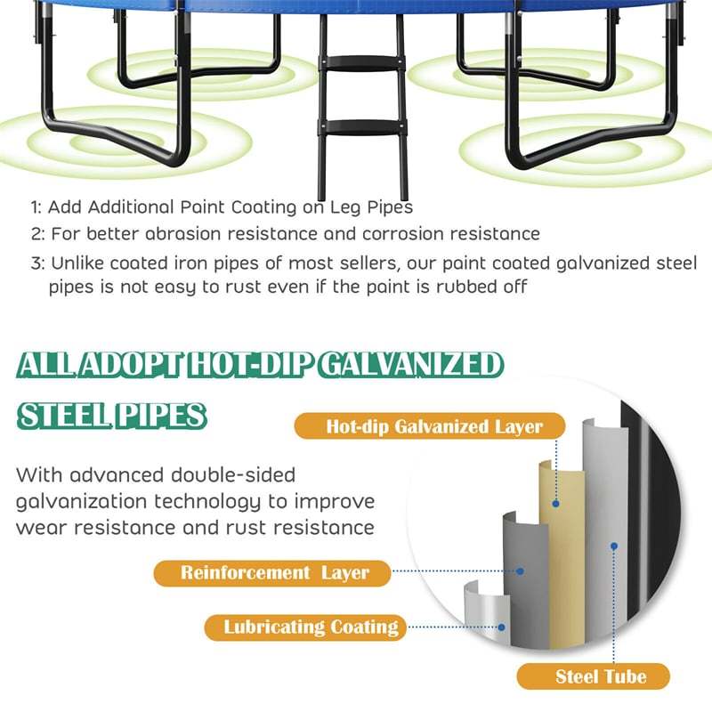 12FT Recreational Trampoline ASTM Approved Large Trampoline with Safety Enclosure Net Ladder Basketball Hoop & Ballpump