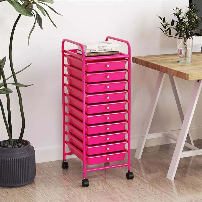 10-Drawer Rolling Storage Cart, Utility Cart with Drawers & Lockable Wheels, Mobile Art Craft Drawer Cart for Home Office, School
