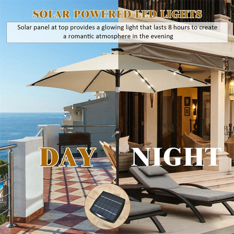 9' Solar LED Lighted Patio Market Umbrella Shade with Tilt Adjustment Crank