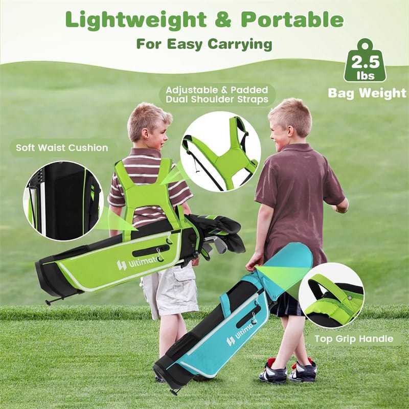 7 Pieces Junior Golf Club Set for Kids Ages 11-13 Right Hand, Children Golf Complete Set with #1 Driver, Head Cover & Stand Bag with Rain Hood
