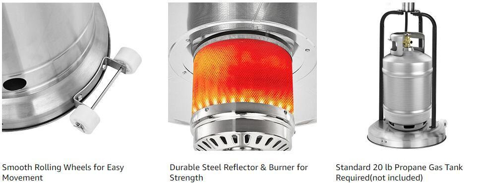 48000 BTU Floorstanding Outdoor Propane LP Gas Patio Heater with Wheels