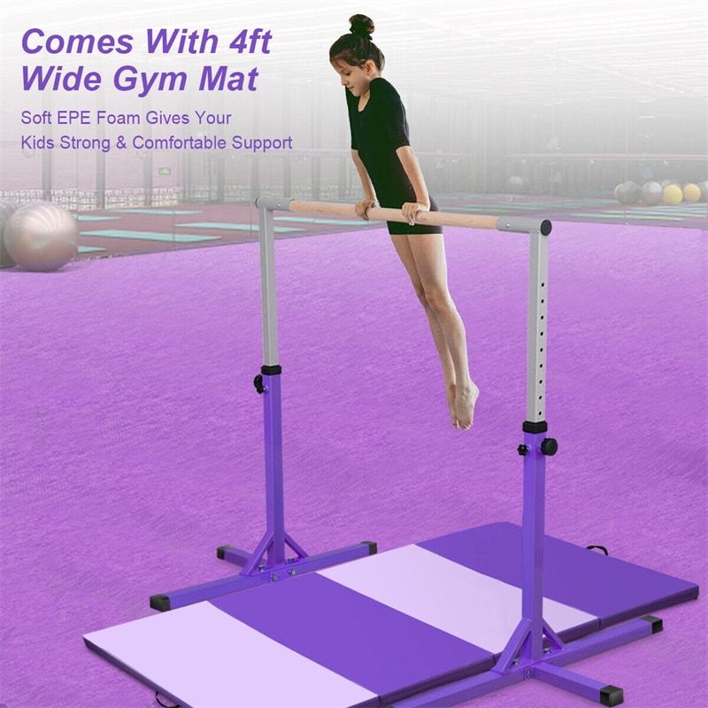 Steel Gymnastics Training Bar, 3' to 5' Height Adjustable Kip Bar with Double Locking Mechanism, Junior Horizontal Bar for Home Practice