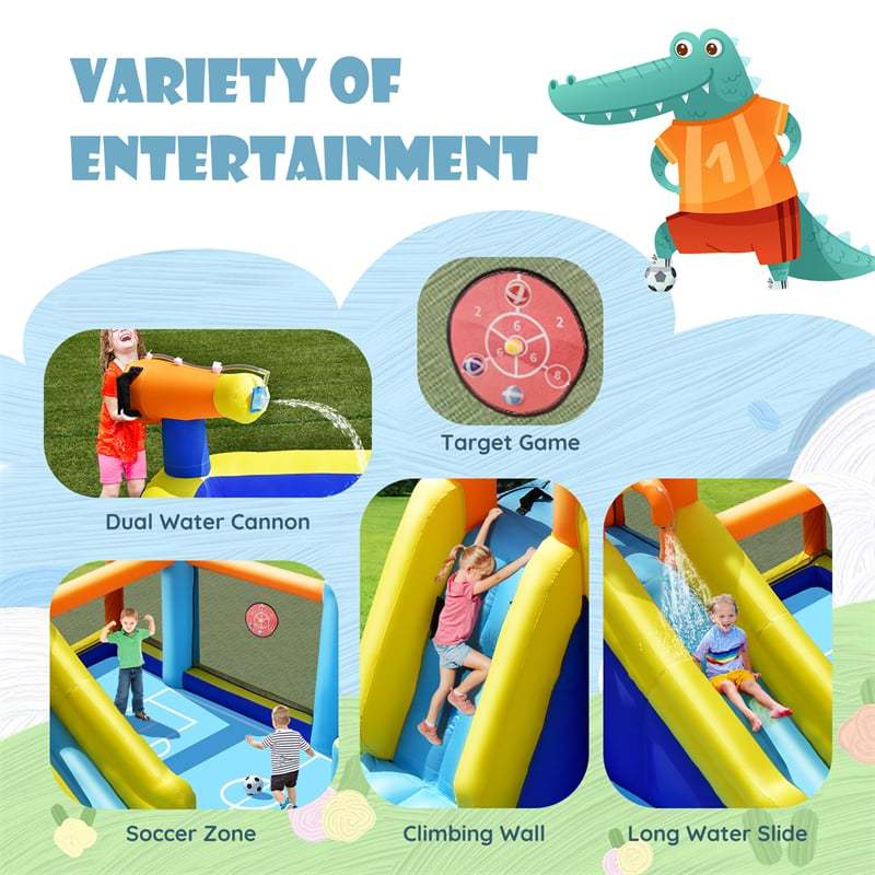 Inflatable Water Slide, 15x16.5FT Mega Water Soccer Water Park with Slide, 735W Blower, Splash Pool & Climbing Wall for Big Kids Backyard Party Gifts