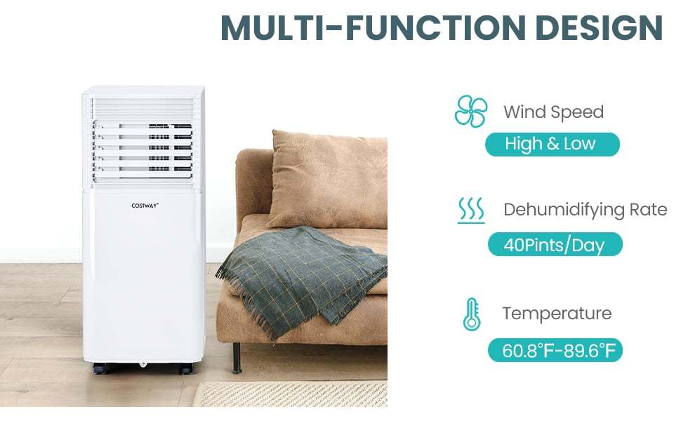 8000 BTU Portable Air Conditioner 4-in-1 Multifunctional Air Cooler with Dehumidifier Fan Mode & Remote Control