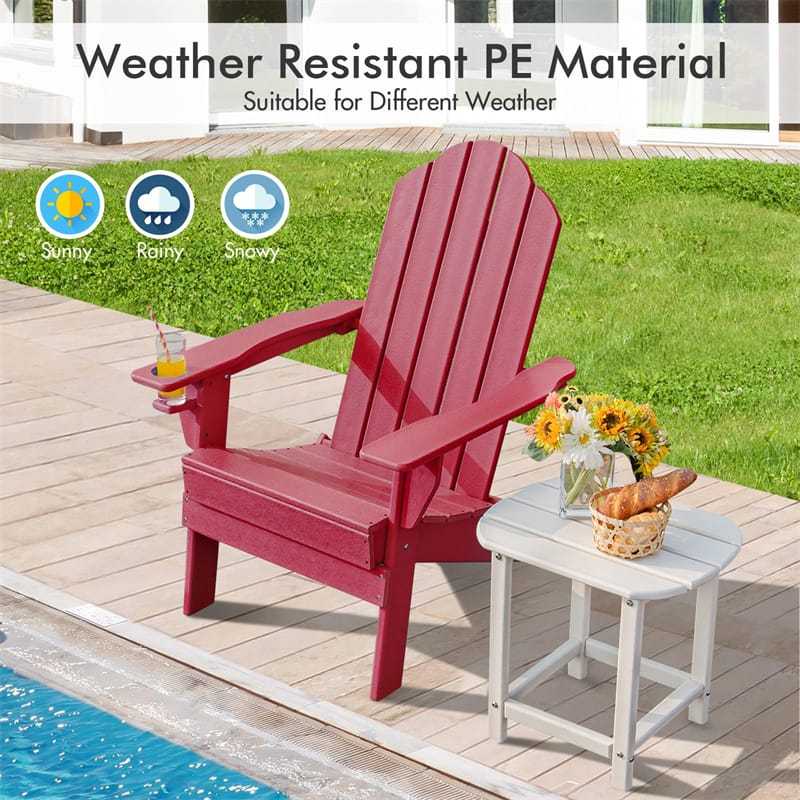 HDPE Folding Adirondack Chair, Outdoor Fire Pit Chair with Cup Holder, Weather Resistant Patio Lounge Chair for Backyard, Garden, Poolside