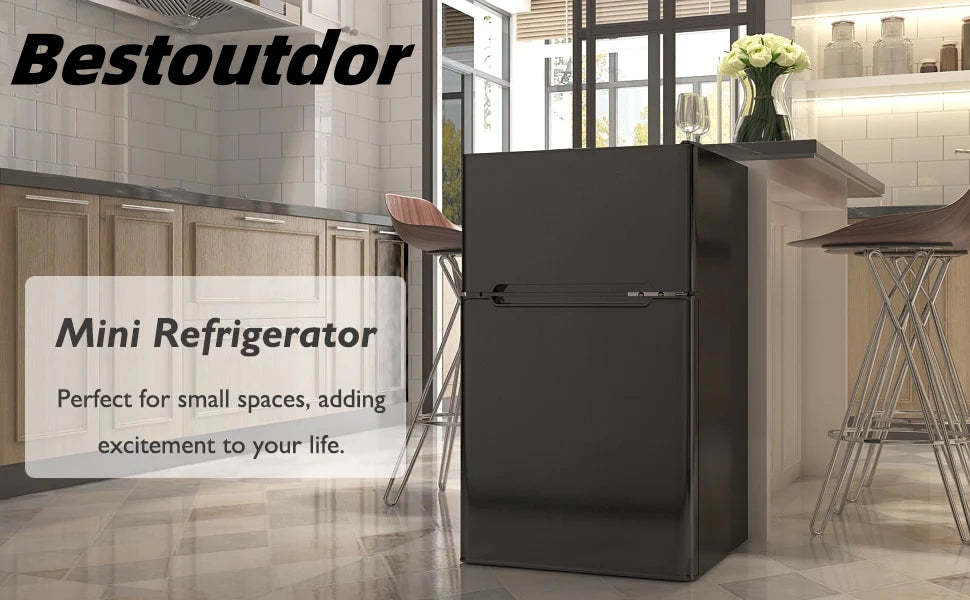 3.2 cu ft. Stainless Steel Compact Refrigerator 2-Door Mini Fridge Freezer Cooler for Dorm Office Apartment