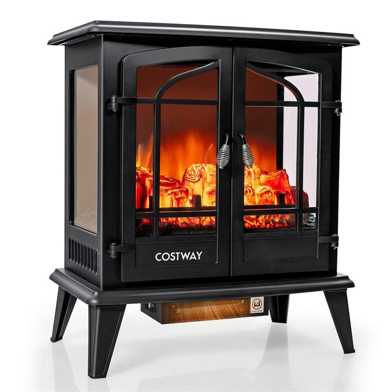25" Electric Fireplace Stove, Freestanding 1400W Stove Heater with Realistic Flame Effect, Adjustable Temperature, Overheat Protection for Indoor Use
