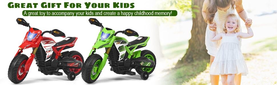 6V Electric Kids Ride-on Motorcycle Battery Motor Bike with Training Wheels LED Lights