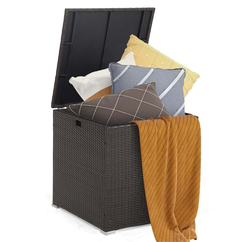72 Gallon Rattan Wicker Deck Box with Waterproof Zipper Liner & Gas Strut, Outdoor Storage Box for Patio Cushions, Garden Tools, Backyard Accessories