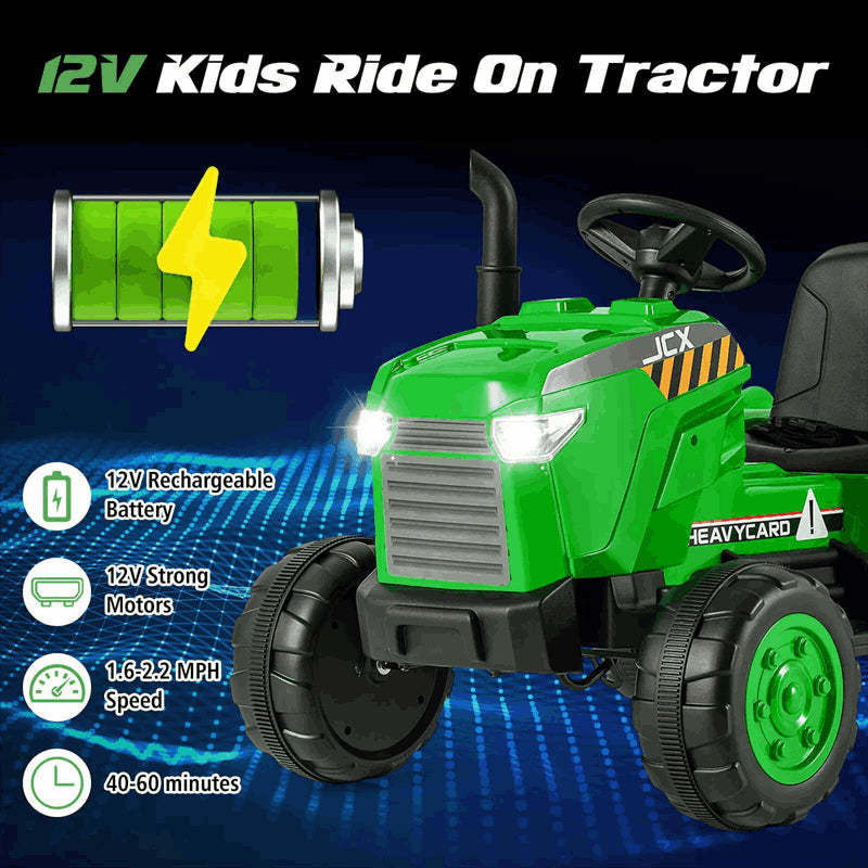 2-in-1 Kids Ride On Tractor with Detachable Trailer, 12V Electric Toy Car with Remote Control & LED Lights, Toddler Tractor for 3-8 Years